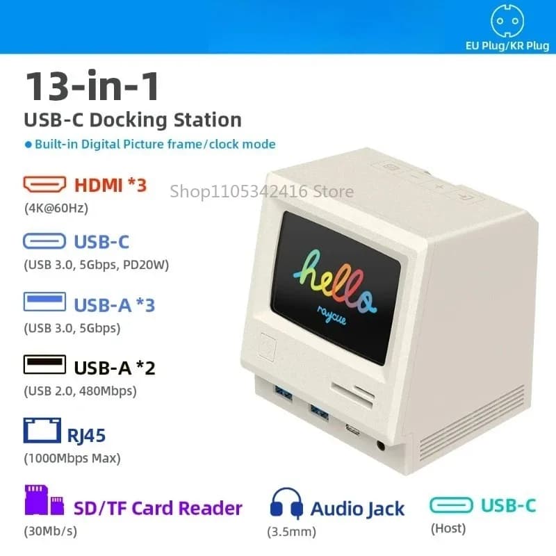 Docking Station USB-C 128K SE con Triplo Monitor 4K, Hub HDMI USB 3.0 per MacBook, HP, Laptop Dell