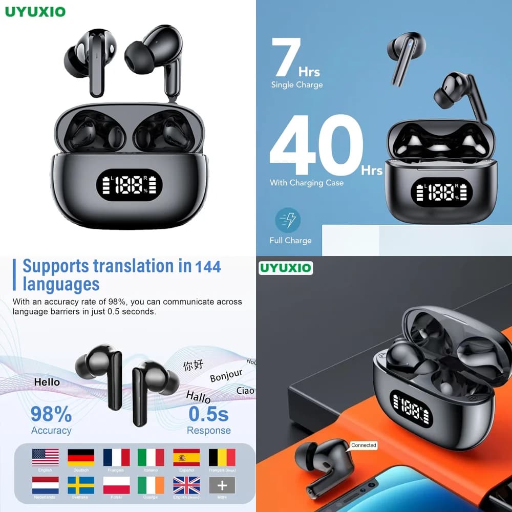 Cuffie per Traduzione in Tempo Reale Wireless, 144 Lingue, Auricolari con Traduzione AI e Display LED per Viaggi