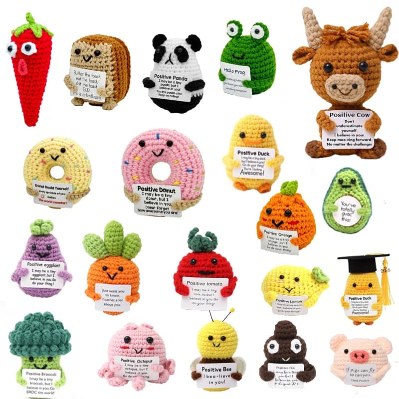 *Positive Energy Potato Hug Pocket Mini Handmade Plush Wool Knitting Doll with Card Funny Christams Gift Home Room Decoration
