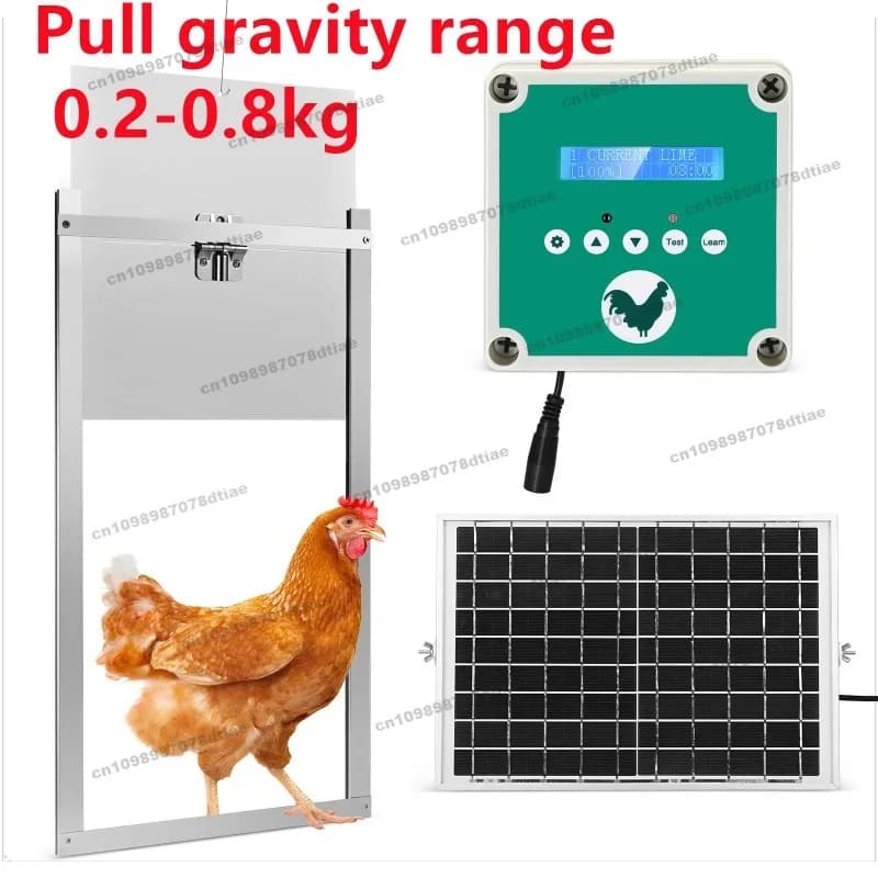 Controller automatico per aletta della porta della gallina con timer Sensore di luce Schermo LCD Batteria Pannello solare Apriporta Gamma di trazione 0,8 kg