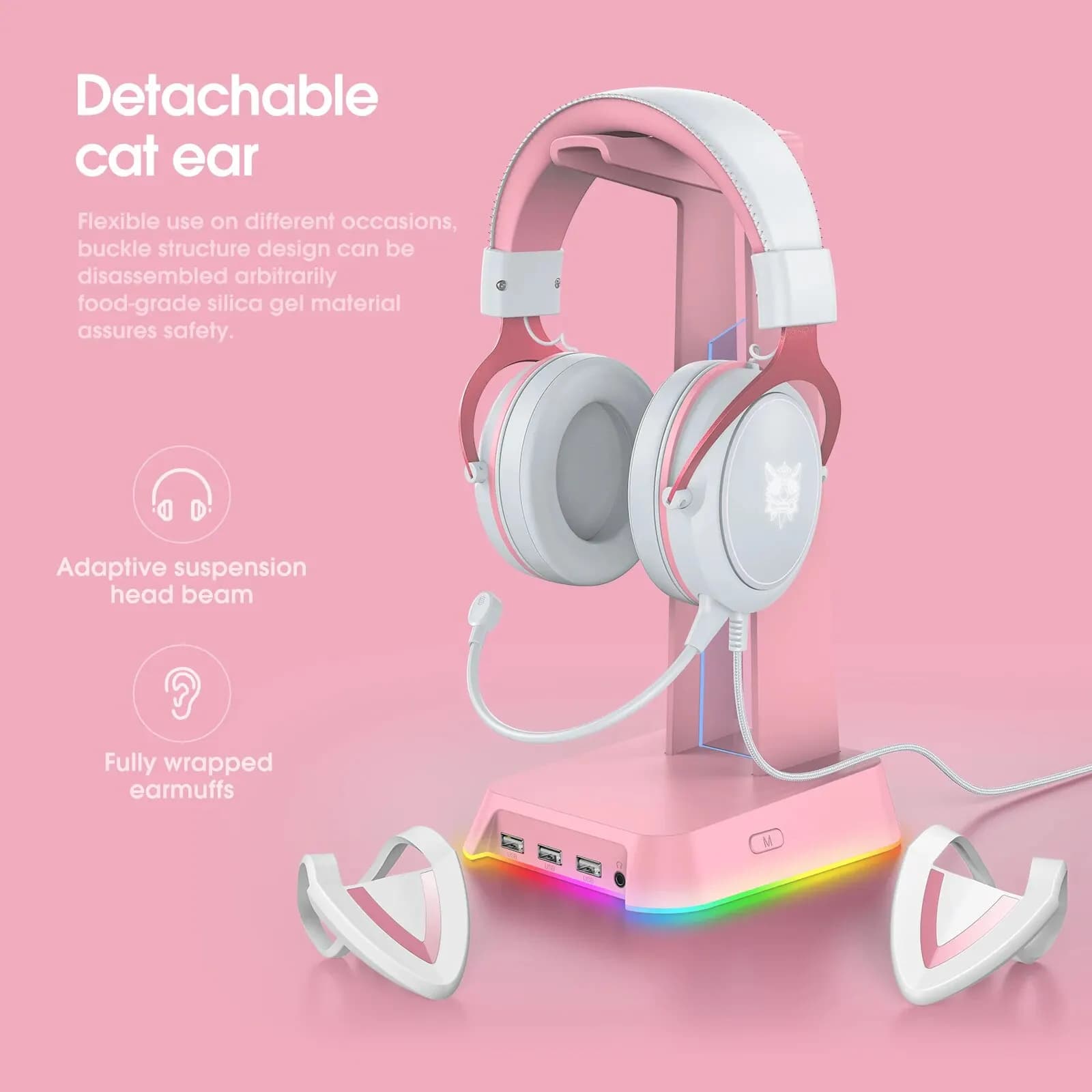 ONIKUMA X10 game headphones with detachable Cute Cat Ear RBG Lighting Gaming Headset Gamer headset with HD microphone for PC games