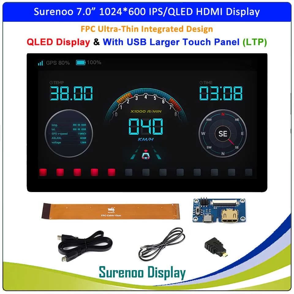 7 "7.0 inch 1024*600 IPS QLED TFT LCD Module Display Monitor USB Screen Capable Panel Compatible with HDMI for Raspberry Pi