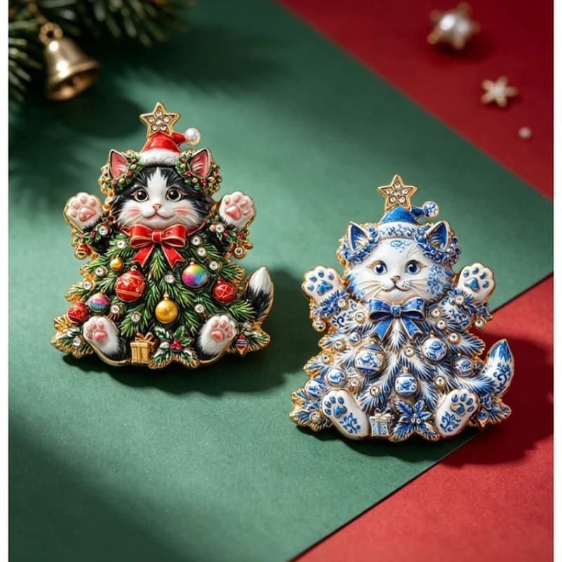 New Christmas Tree Cat Style Brooch Fashion Rhinestone Decorative Gift Badge Pins DIY Clothing Bags Hat T-shirt Jeans Accessory