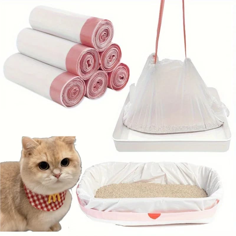 2/4/6Rolls Disposable Cat Litter Box Lining Bag Drawstring Design Tear Resistant Cat Litter Bags Pet Toilet Cleaning Accessories