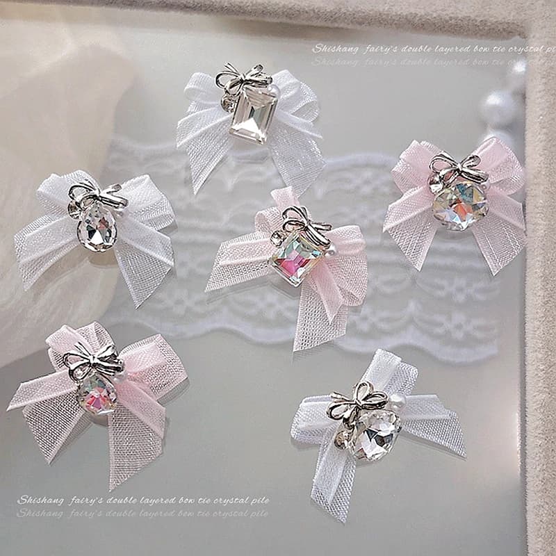 5 pezzi 3D organza fiocco nail art charms strass accessori cristallo di lusso per unghie decorazione forniture manicure decorazione materiale