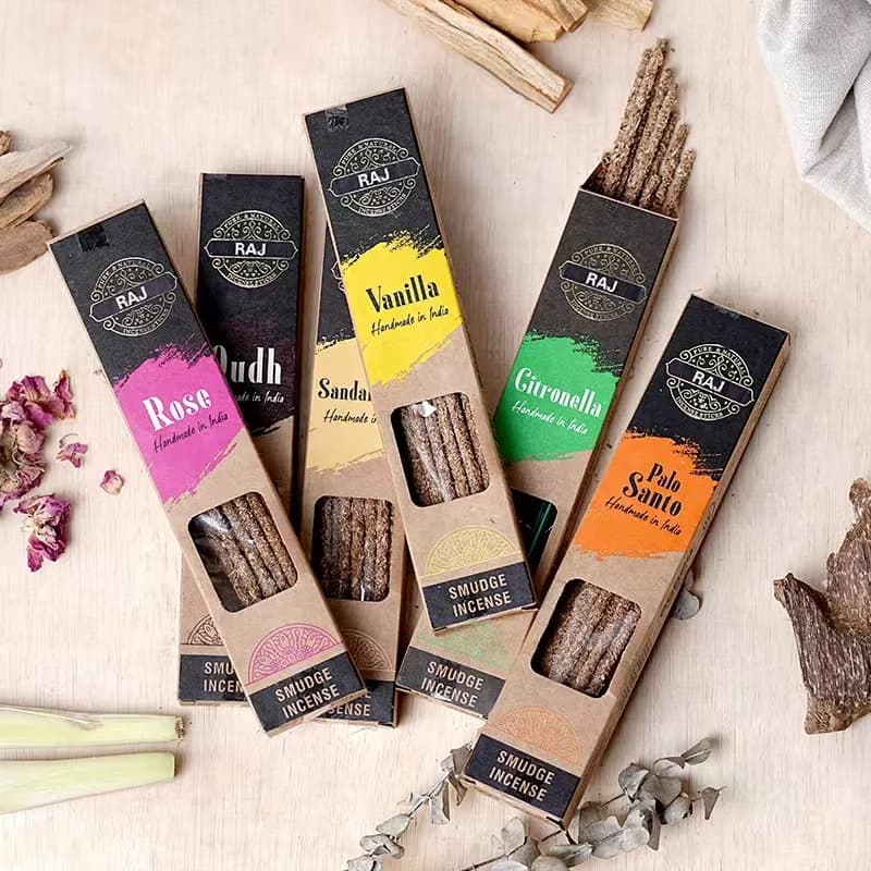 6 scatole/lotto Bastoncini di incenso indiano fatti a mano 1 ora Legno di sandalo naturale OUDH Vaniglia Erba Stick Incenso Fragranza per la casa