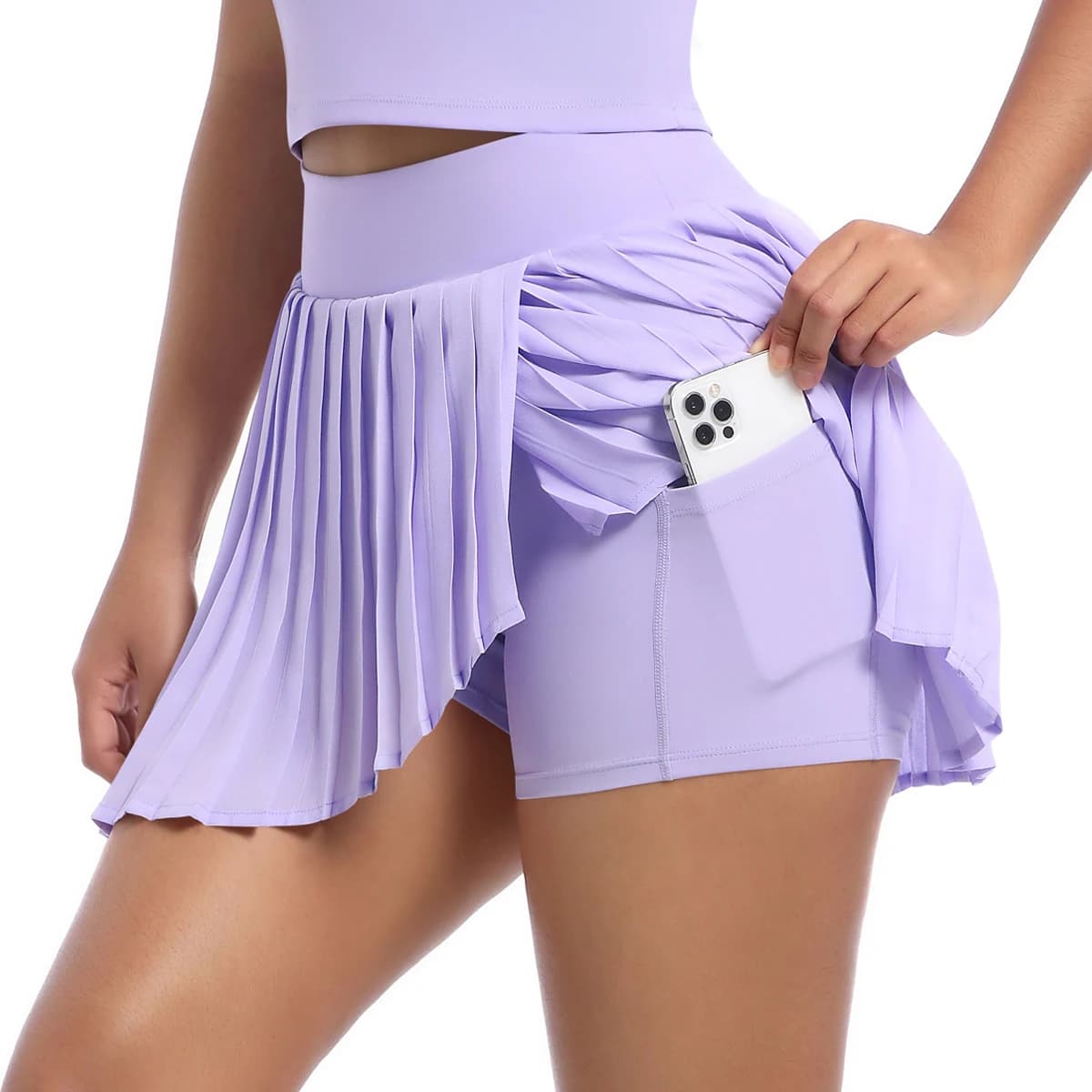 Summer Sport SeNew Pleated Skirt With Pockets Summer Gym Sport Yoga Short Skirt Solid Color Tennis Skirt False Two-piece Sunscre