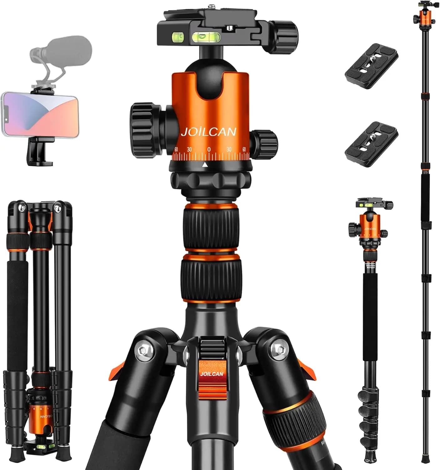 Treppiede per Fotocamera in Alluminio da 81 Pollici, Treppiede da Viaggio Resistente per DSLR, Binocoli e Telescopi, Carico Massimo 35 Libbre