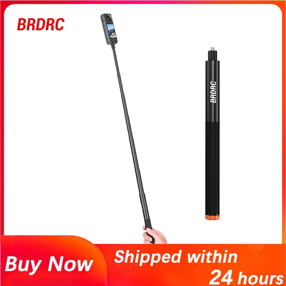 BRDRC per selfie stick per action camera DJI/Insta360, asta estensibile invisibile, telescopica a 6 sezioni, vite da 1/4 di pollice, compatto e portatile