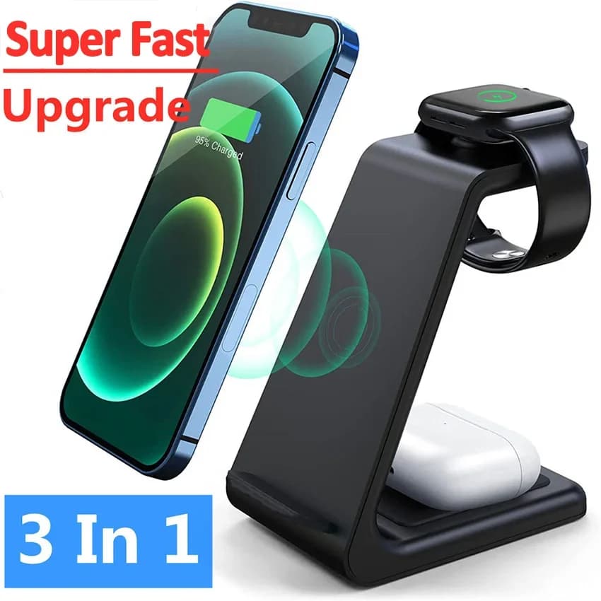 Support for wireless charger 3 in 1 Quick charging dock station for iPhone 15 14 13 12 11 X 8 Apple Watch 8 7 6 iWatch Airpods Pro
