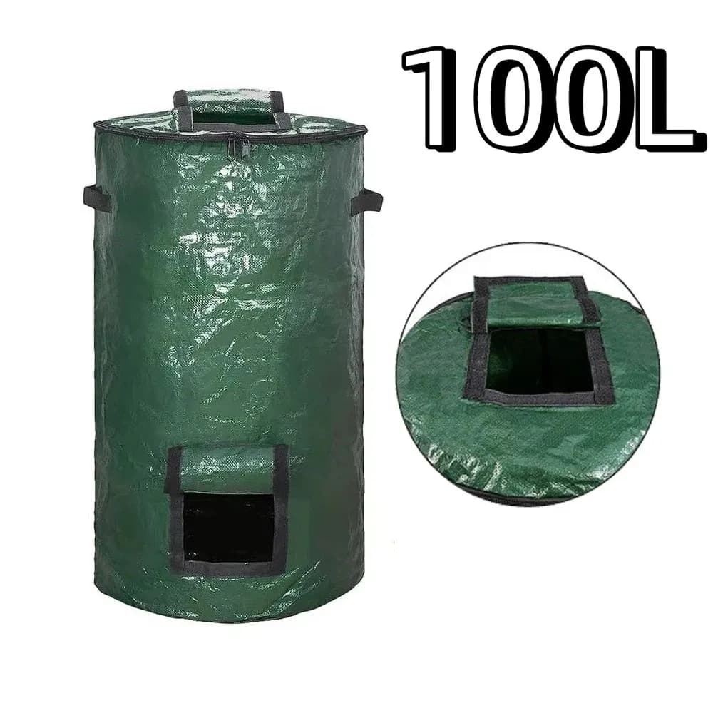 Resistente all'usura Sacco per compost Coperchio con cerniera con manici Sacchetti per foglie da prato Contenitore da giardinaggio riutilizzabile sigillato Rifiuti per foglie