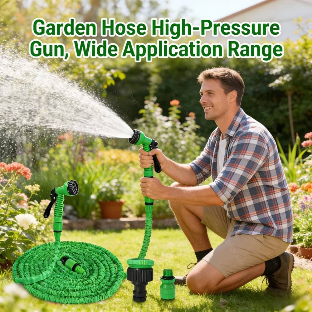 High Pressure Retractable Magic Pipe with Auto Washing Gun, Garden Tube Multifunction for External Cleaning