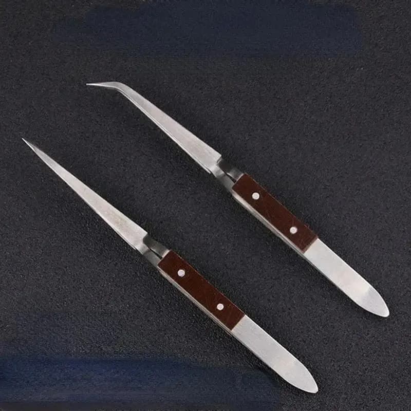 2Pcs/set Stainless Steel Cross Locking Self Closing Insulated Tweezer Straight Elbow Tip Jewelry Soldering Craft Repair Tool