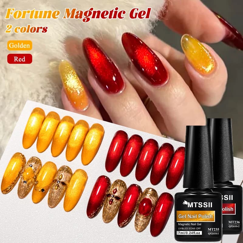 7ml Gatto dorato e rosso Gel magnetico Smalto per unghie Effetto gioiello Unghie Semi permanente Nail Art Soak Off UV LED Gel Vernice per manicure