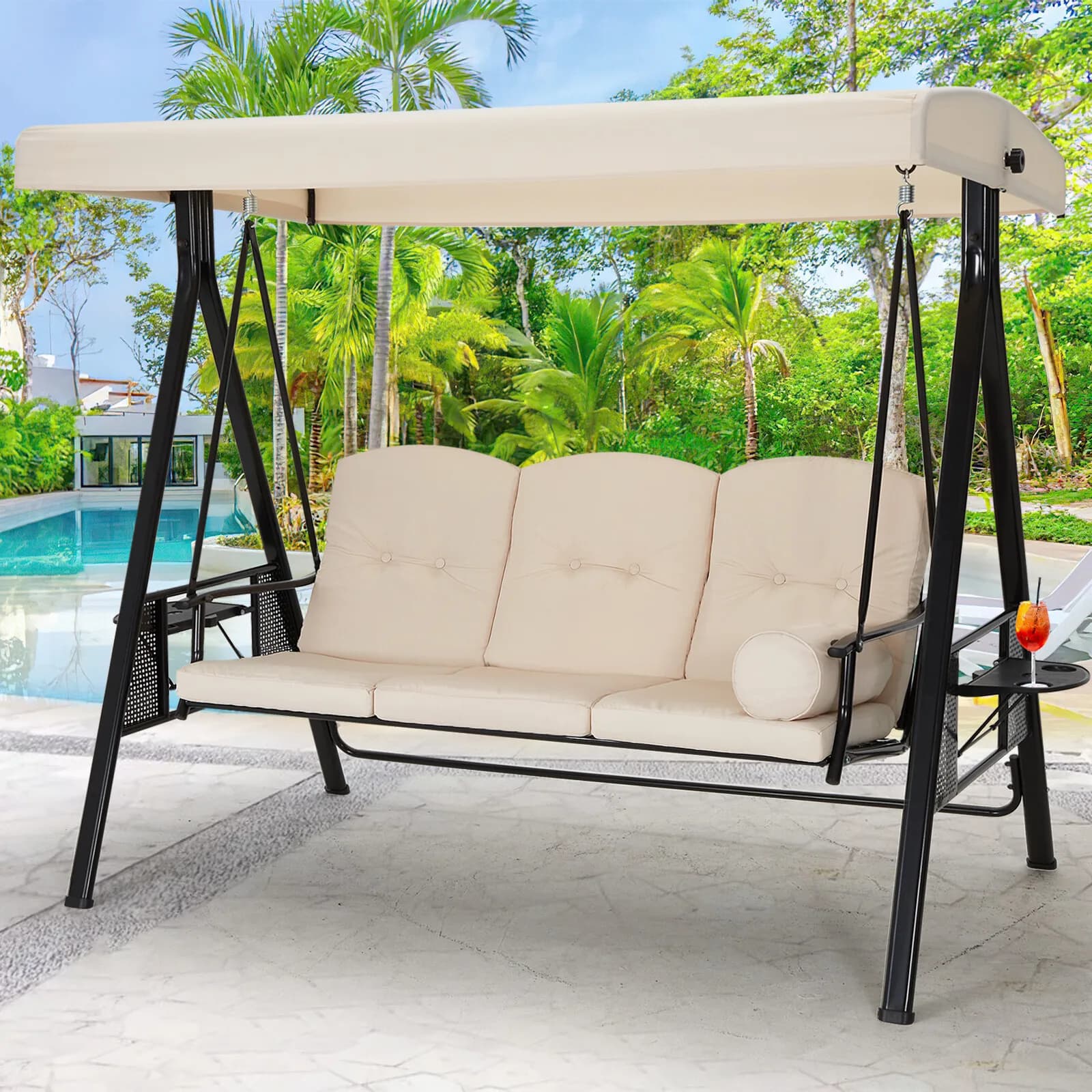 3-seater garden shower with adjustable roof and steel frame, 3 models