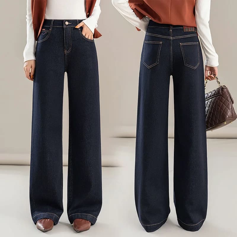 Fashionable wide leg classic pants for women, new high-end slimming jeans that do not fade autumnal