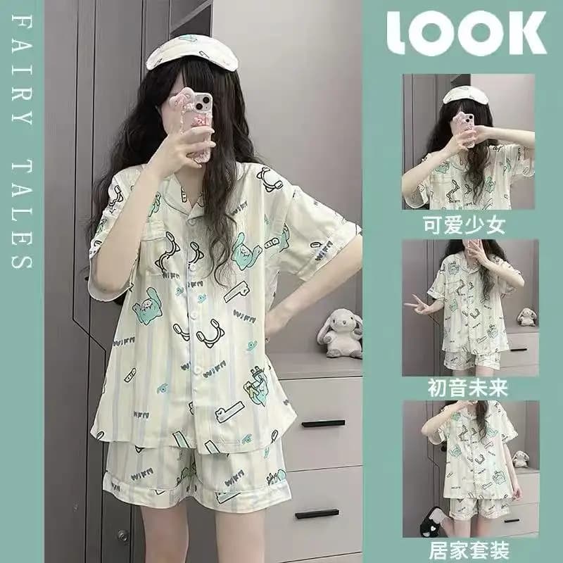 Cartoon Japanese-Style Hatsune Miku Women's Summer Pajamas Set Print T-Shirt and Shorts Thin Version Student Homewear Set Gifts