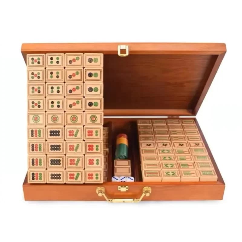Gioco classico Mahjong con piastrelle bicolore e custodia in legno foderata Gioco per famiglie per 4 giocatori dai 8 anni in su