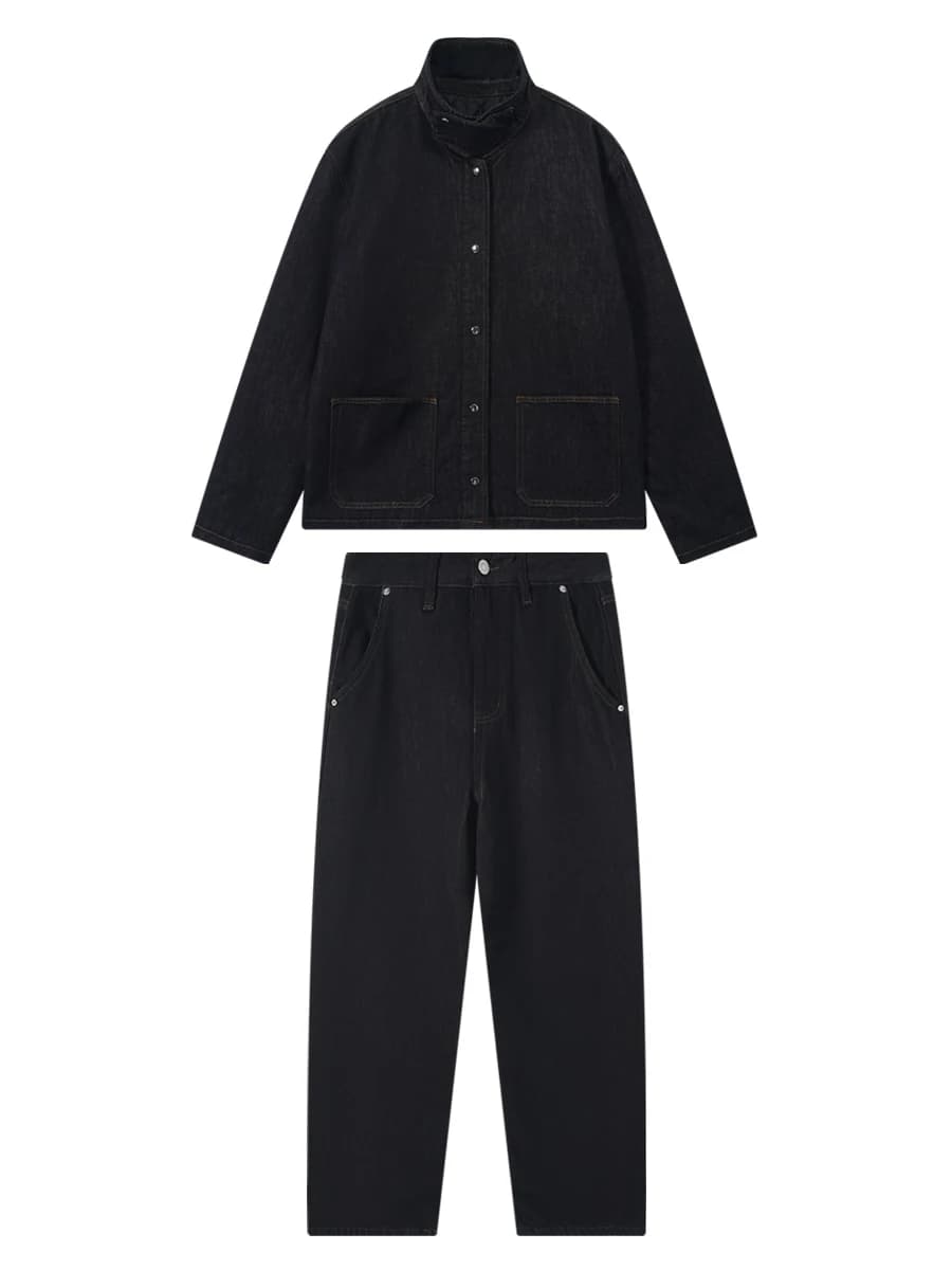 IAMCPLUS 2025AW Set Invernale da Donna: Giacca Imbottita in Cotone e Jeans in Velluto, Stile Casual, Maniche Lunghe, Tinta Unita