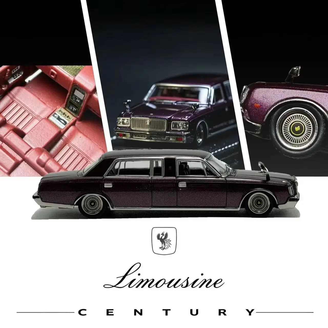 Retro Studio 1:64 Toyota Century Stretch Limousine Low Stance Viola Uva Modellino Auto in Lega Pressofusa da Collezione Regalo