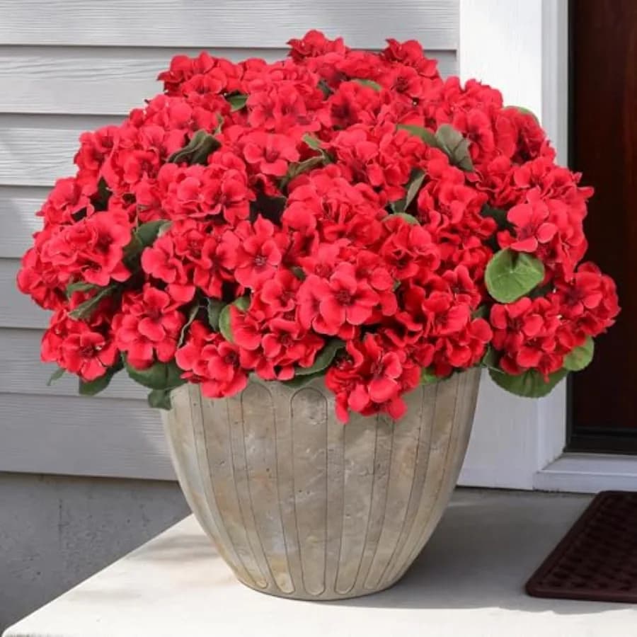 Fiori artificiali per esterni, gerani in finta seta, fiori finti resistenti ai raggi UV, piante da esterno per portico e giardino