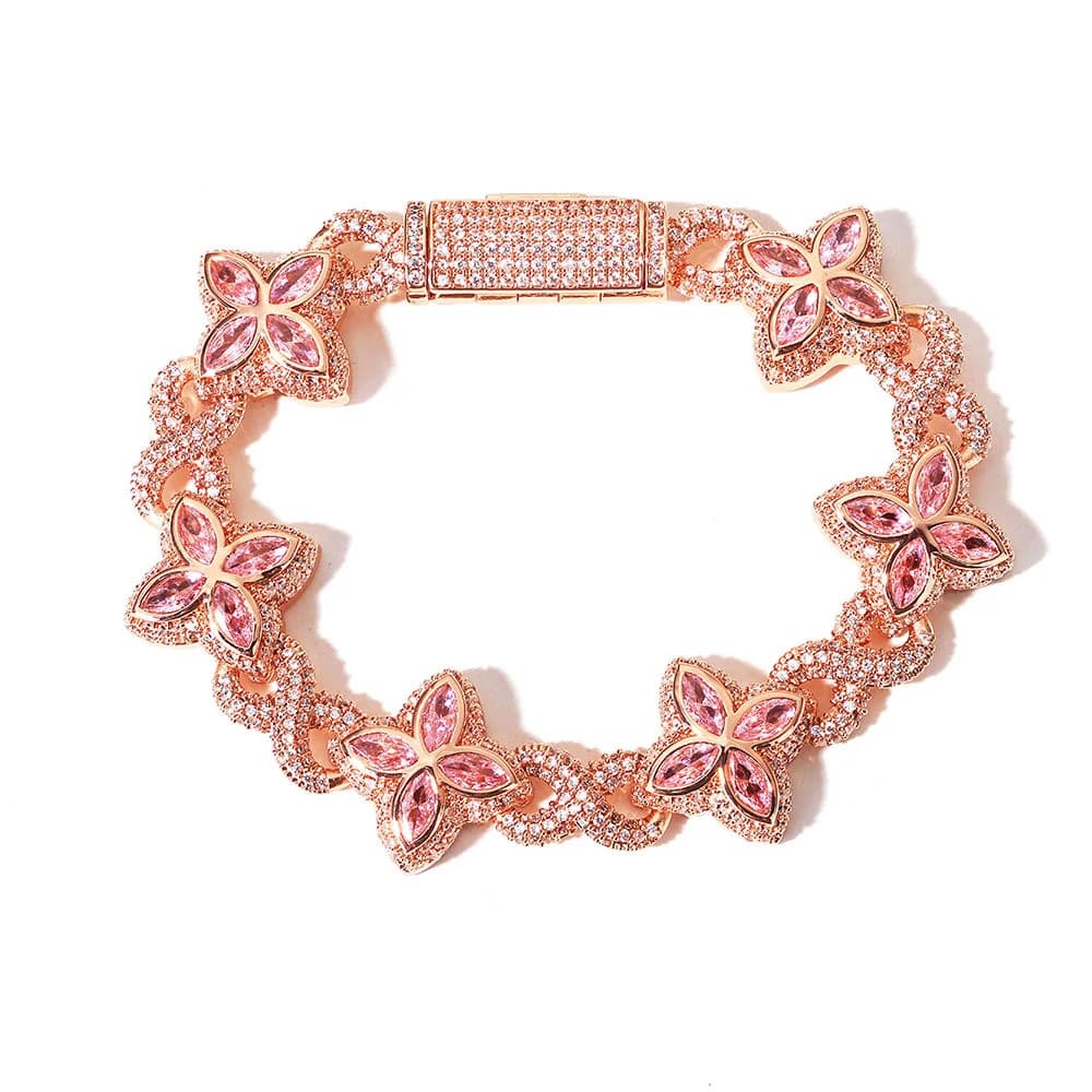 Bracciale cubano Figura 8, stile hip-hop europeo e americano, gioielli a mano alla moda versatili di fascia alta con zirconi a trifoglio da uomo