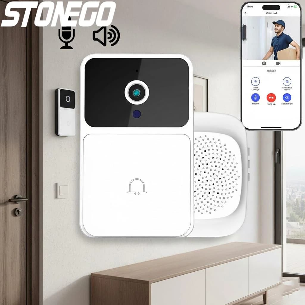 Campanello Video Wireless con App Tuya, Sistema di Interfono Smart Home, Telecamera per Porta con Visione Notturna, Sicurezza Domestica, Spioncino Wireless