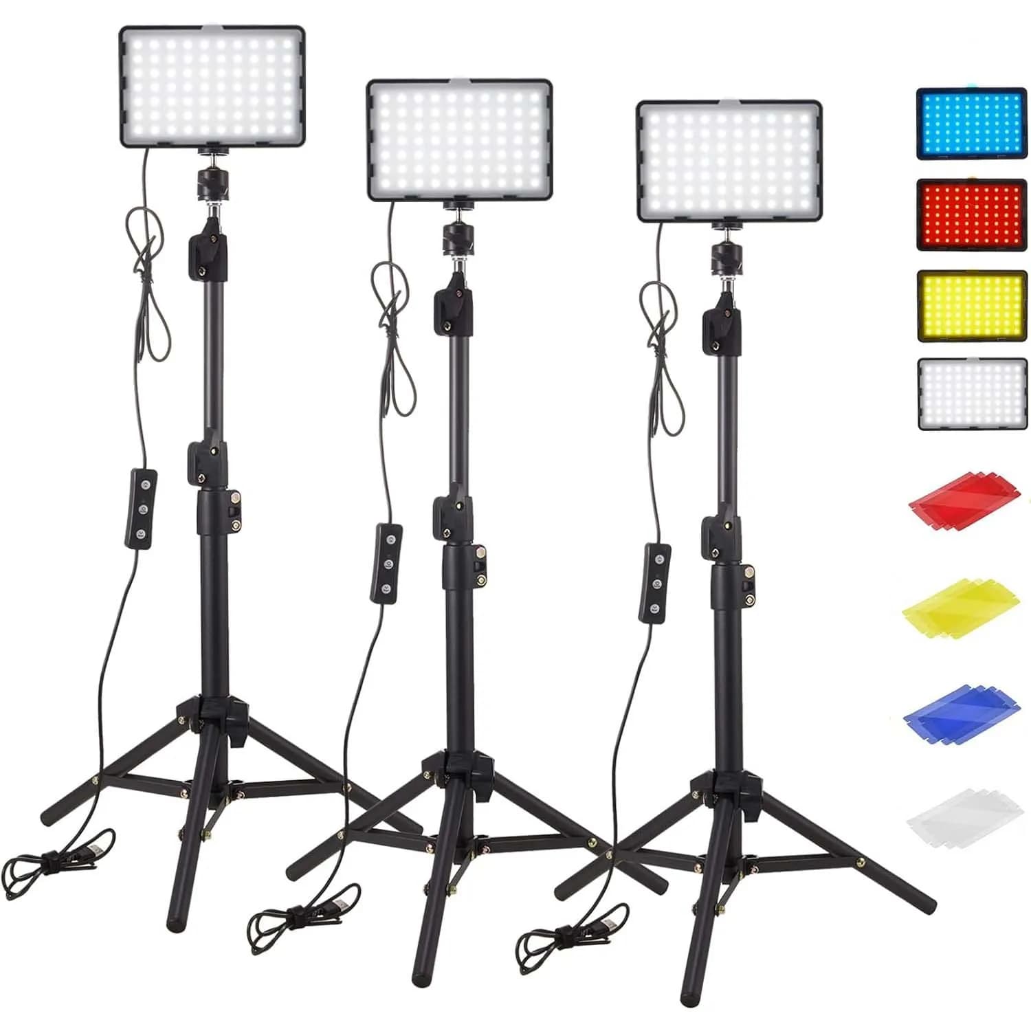 Photo studio lamp kit for illumination of bright panels video for LED photography with support for tripods RGB filters for live streaming video Youbube