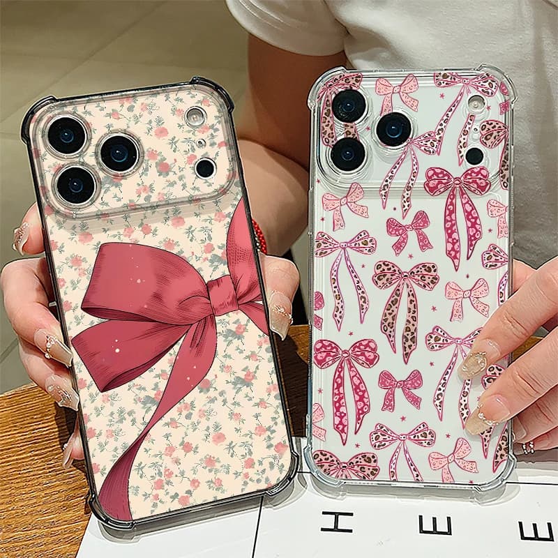 Transparent Soft Shoe Cover with Colorful Bow Motive for iPhone 17 Pro Max 16 15 14 13 Pro Max 17 Pro 16