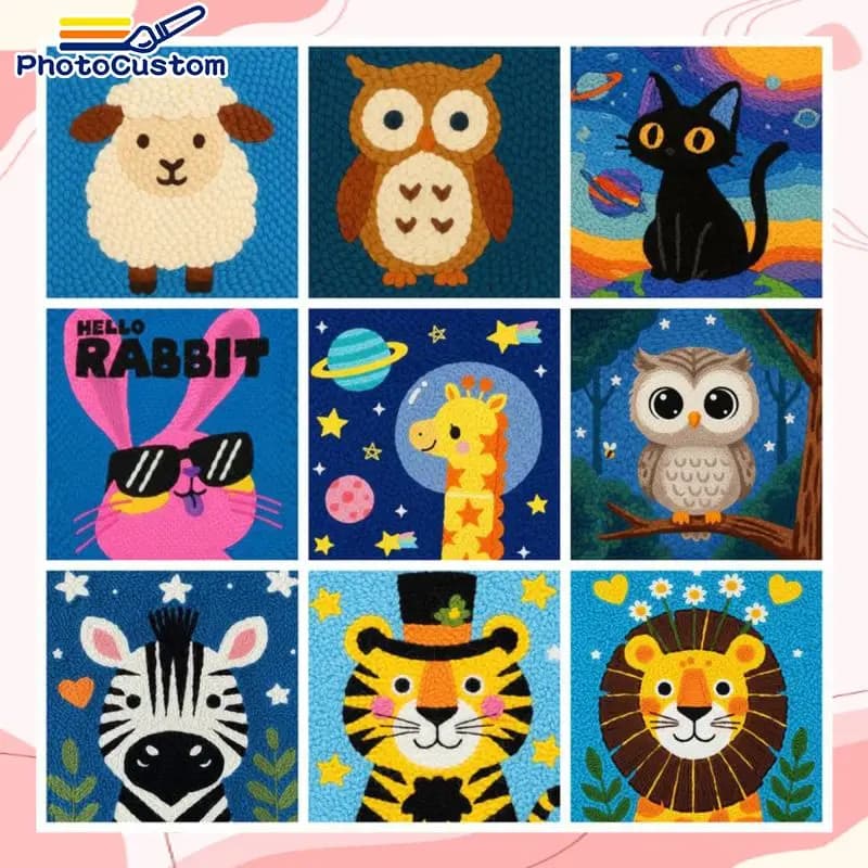 Kit Ricamo Punch Needle per Principianti, con Cornice Personalizzata, Tema Gatto Nero e Cielo Stellato, Decorazione Domestica, Arte Murale in Filato Punch Needle con Motivo Animale E