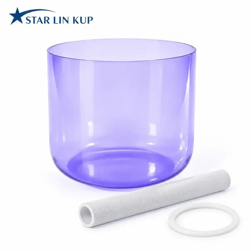 STAR LIN KUP 7 Inch B Note Purple Alchemy Clear Quartz Crystal Singing Bowl for Sound Healing Meditation Yoga Chakra Balance