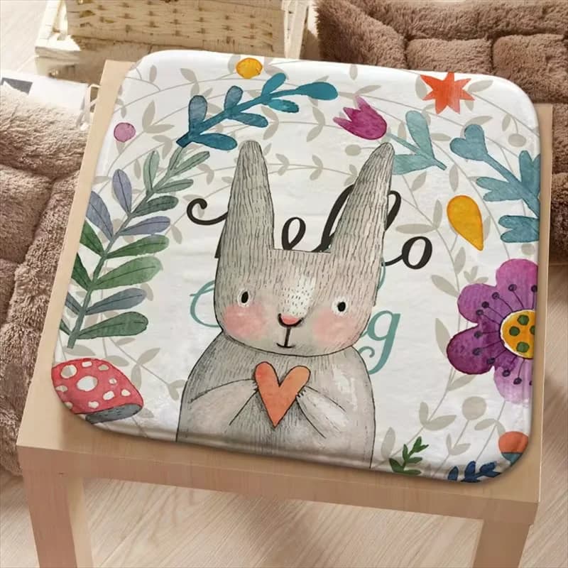 Rural Style Rabbit Pattern Square Cushion Anti Slip Breathable Office Dining Chair Mat Four Season Student Thick Seat Cushion