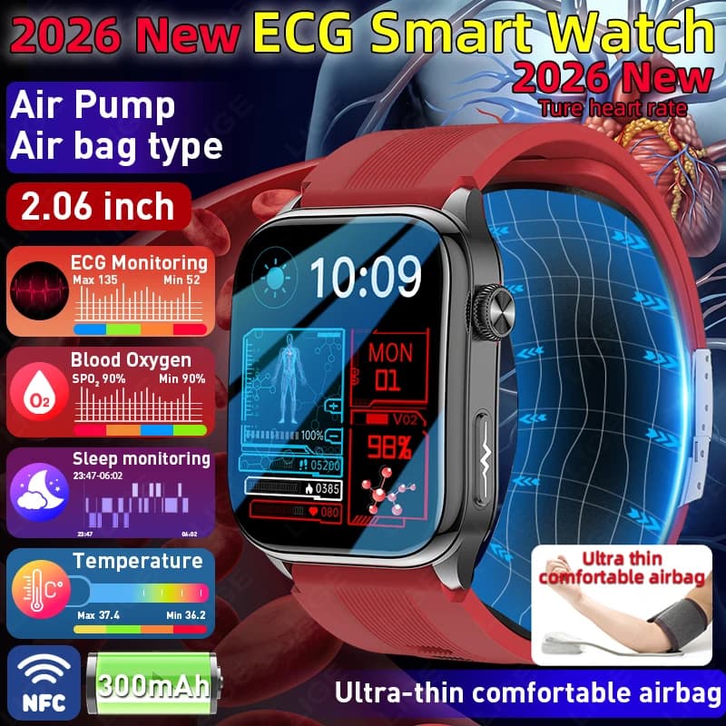 NFC Smart Watch ECG Airpump Blood Pressure Blood Oxygen Heart Rate Smartwatches Men Health Diagnosis Blood Fat Uric Acid Monitor