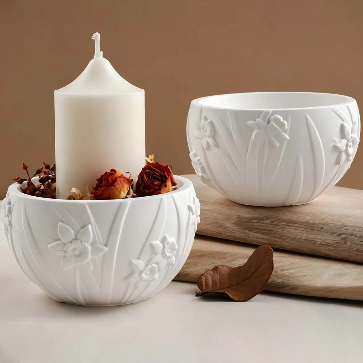Stampo in Silicone per Candele a Forma di Narciso, Vaso per Fiori in Rilievo Fai-da-Te, Scatola Portaoggetti in Gesso e Resina, Stampi per Creazioni Artigianali