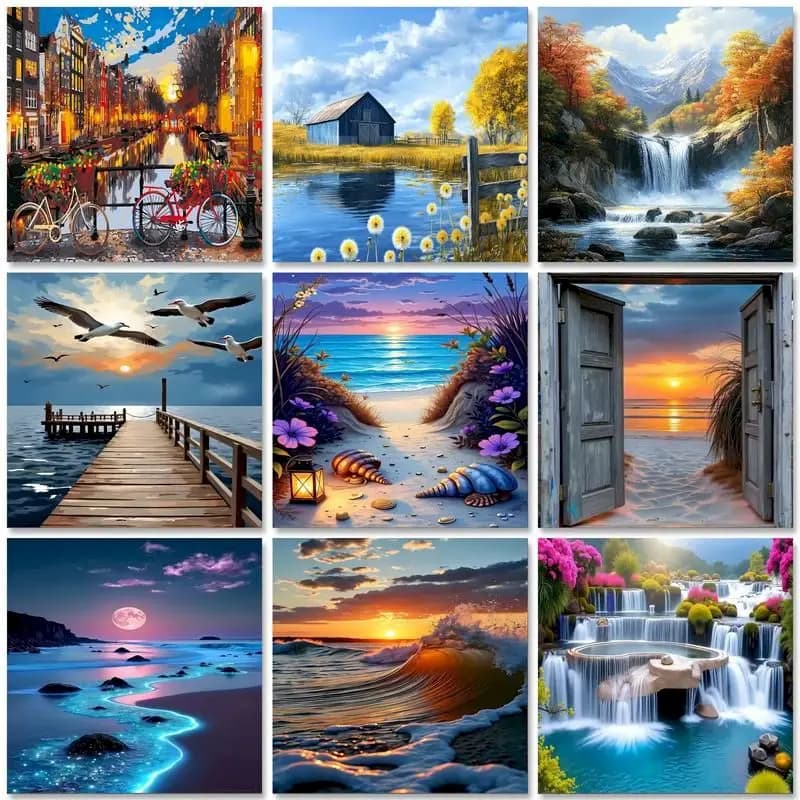 GATYZTORY Diy Oil Painting By Numbers Landscape Zero Basis paint by numbers Wall Art Hand Painted On Canvas For Home Decor