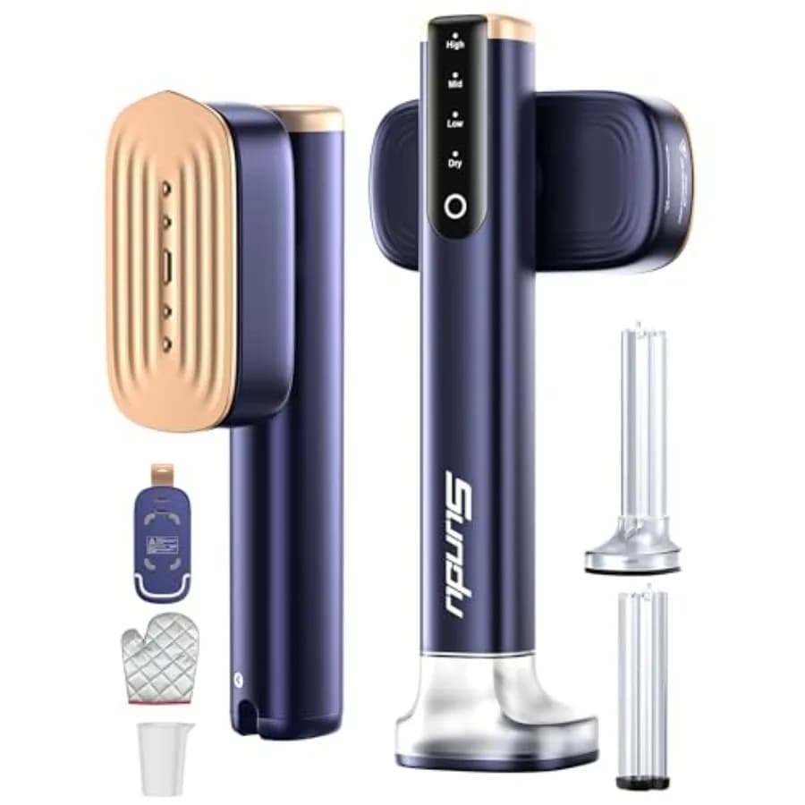 Vaporizzatore da Viaggio per Vestiti, Stiratore Portatile a Vapore, Riscaldamento Rapido in 15s, 2 Serbatoi d'Acqua 180 ml + 100 ml, 25 Minuti di Autonomia