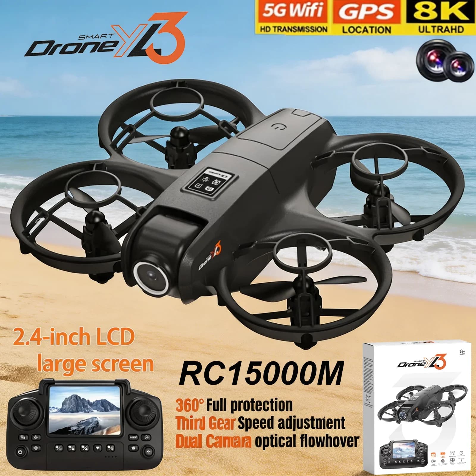 Nuovo Drone RC YL3 con Doppia Fotocamera HD 8K 1080P Grandangolare, Quadricottero Pieghevole WiFi FPV con Mantenimento dell'Altitudine e Posizionamento Ottico, Regalo Giocattolo