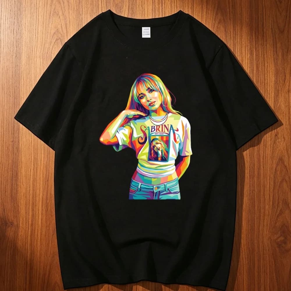 Sabrina Carpenter cotton t shirt men korean clothes Pop Culture Vintage Pastel aesthetic Graphic shirt 2000s Retro Grunge