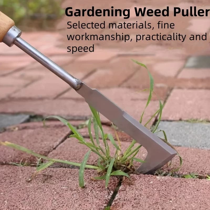 Sprinkle tool with empty stainless steel spaces, L-shaped multipurpose garden tool, used to clean weeds in yards, terraces and lanes