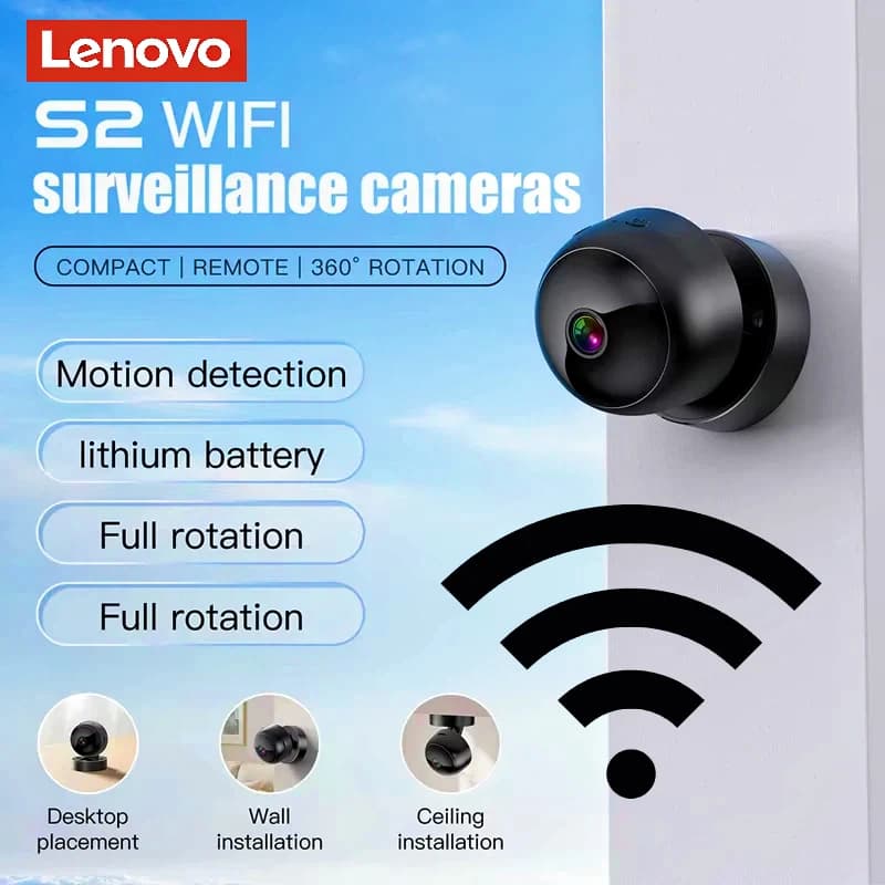 Telecamera WiFi Wireless Lenovo 4K HD S1 S2, Videocamera di Sicurezza Intelligente per Monitoraggio Domestico e Protezione dei Bambini