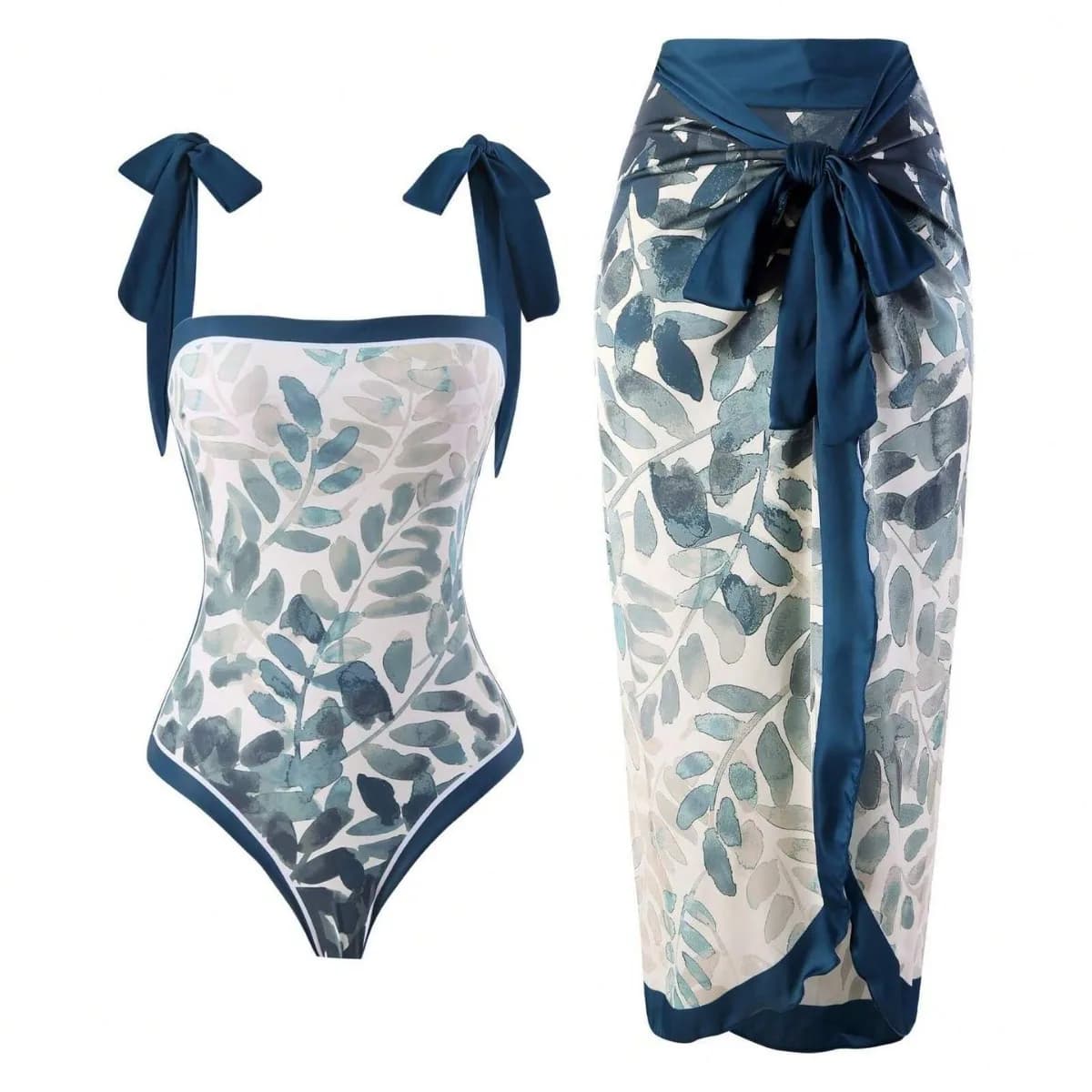 Costume da bagno di lusso elegante con stampa floreale, set bikini e gonna asimmetrica, costume intero da donna, copricostume brasiliano