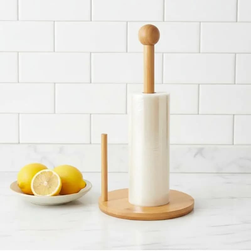 Kitchen Wooden Roll Paper Tissue Holder Bathroom Tissue Vertical Stand Paper Pot Kitchen Toilet Storage Accessories