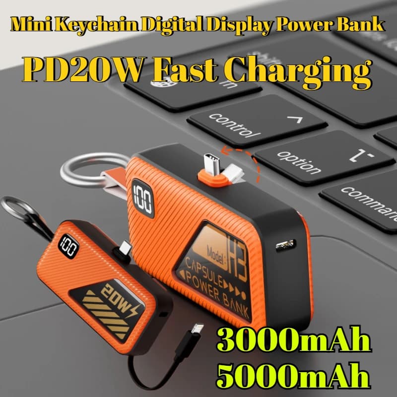 La mini banca di potere con display digitale portachiavi da 5000 mAh viene fornita con cavo PD20W ricarica rapida per iPhone Samsung Xiaomi batteria esterna