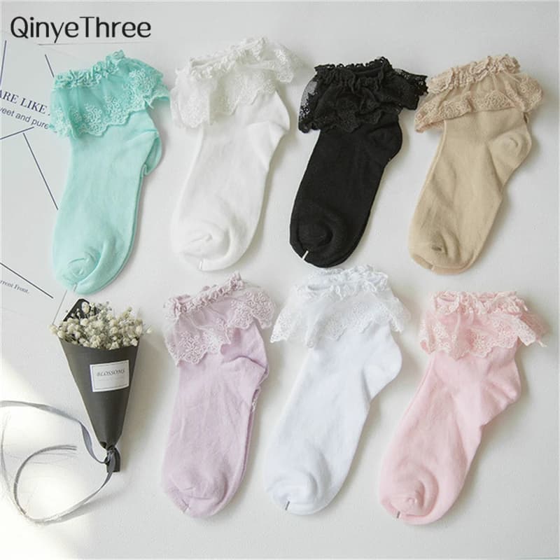 Chic Fashion Women Vintage Lace Ruffle Frilly Socks Lovely Princess Lolita Mori Girl Style Hot Selling Dropship