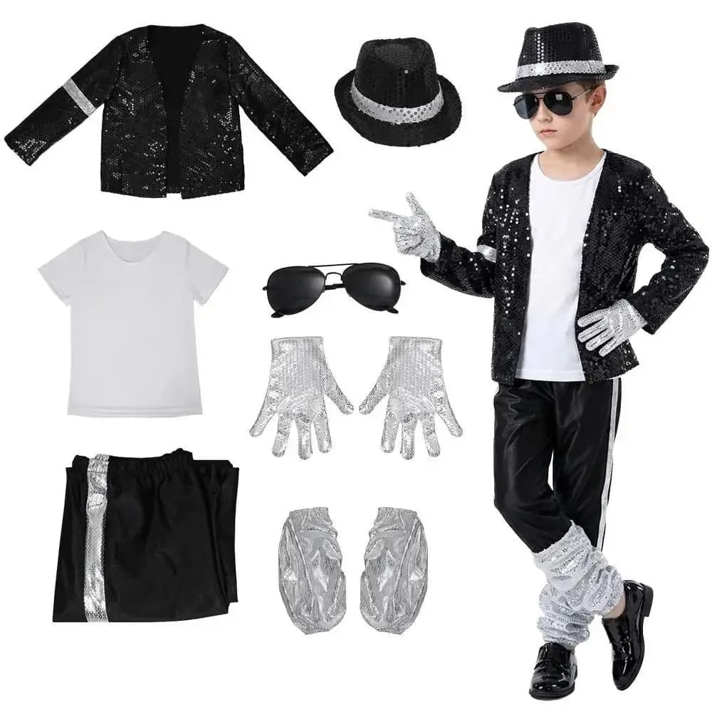 Hot Stage Michael Jackson Teenager Clothes Halloween Cosplay Birthday Party Dance Children Costume Pop Rock Superstar Boys Outf
