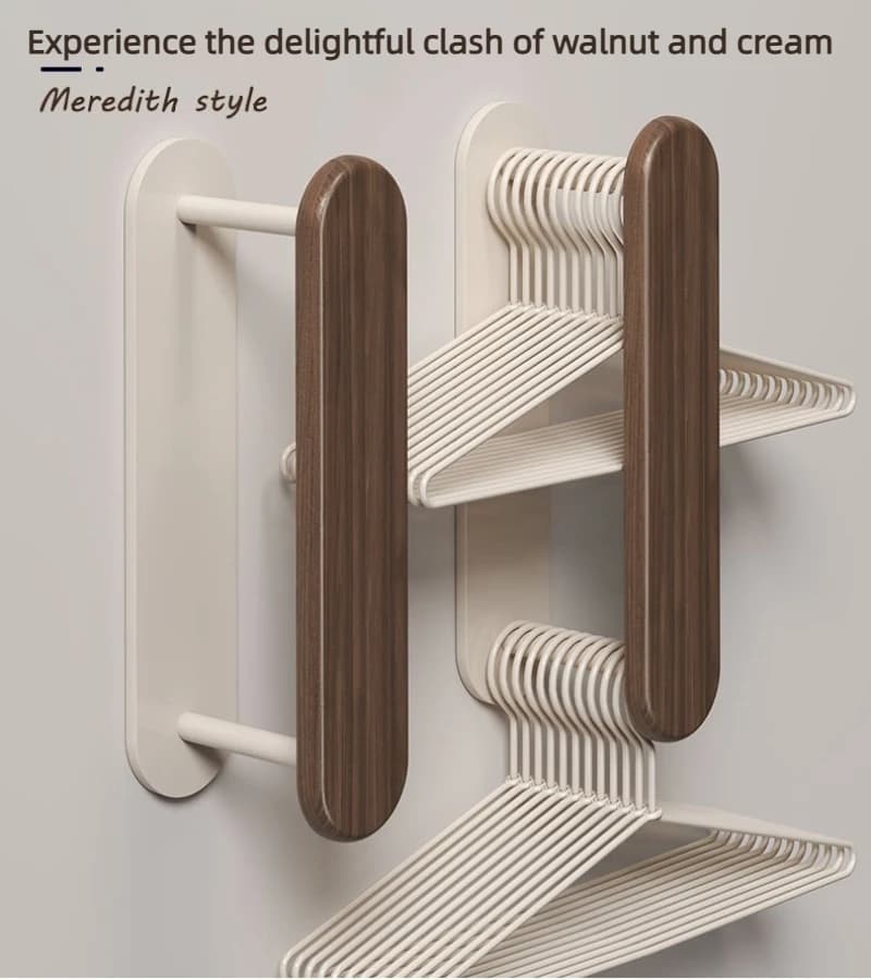 No Drill Wall Mounted Hanger Organizer, Wood Grain Hanger Storage Rack, Space Saving Hanger Holder for Laundry Room Closet