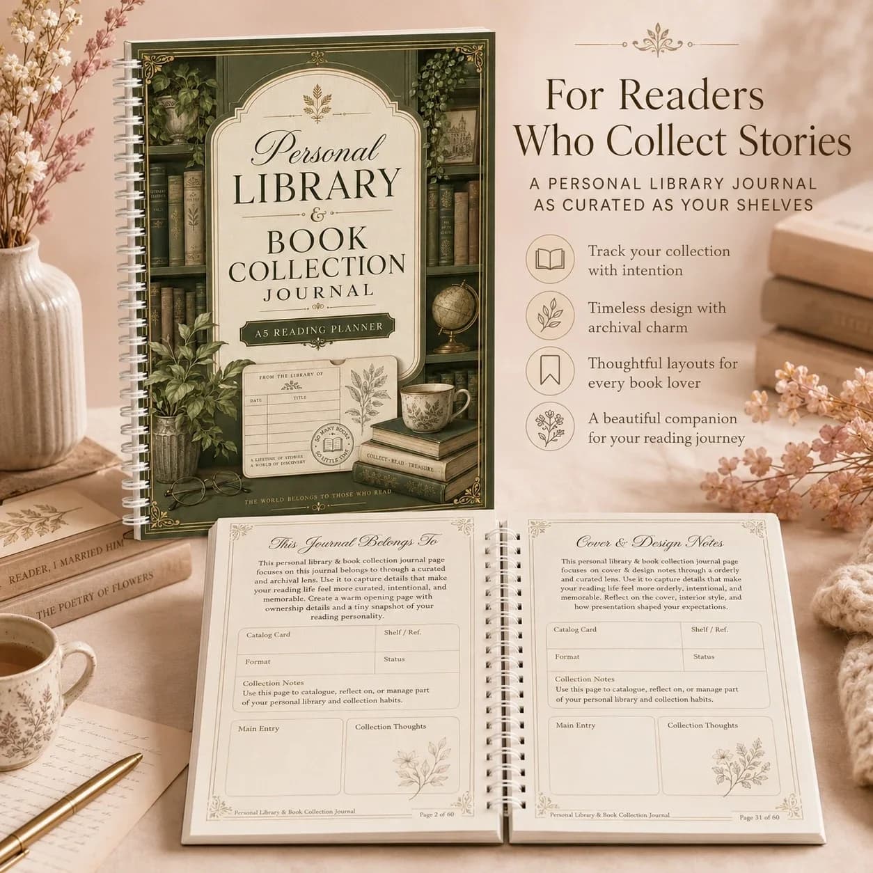 A5 Book Collection Journal Notebook and Personal Library Planner, Elegant Reader Organizer for Tracking Books, Reading Progress