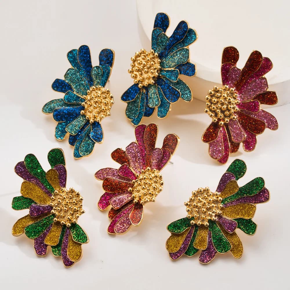 Orecchini a bottone con fiore di Mardi Gras in metallo per donna Nuovi accessori per feste di gioielli dal design semplice e creativo