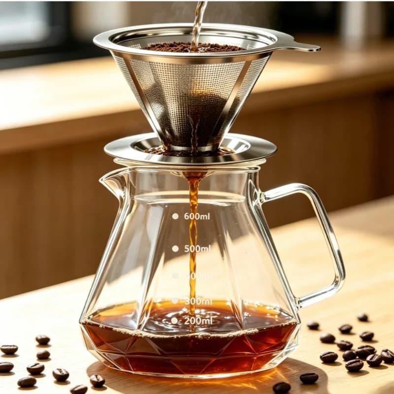 Pour Over Coffee Maker with Permanent Stainless Filter Borosilicate Glass Carafe Coffee Dripper Set for Office Camping Travel