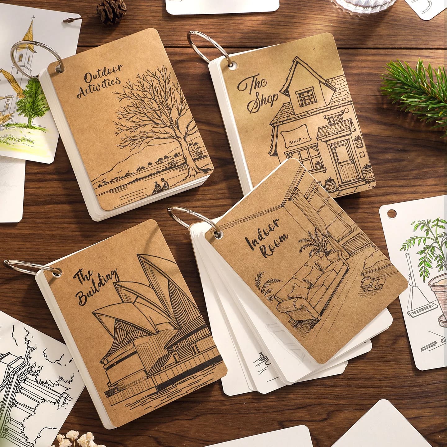 80 Sheets/Book Ring-Bound Sketch & Color Book, Mini Stress-Relief Coloring Book, Premium High-Brightness Paper